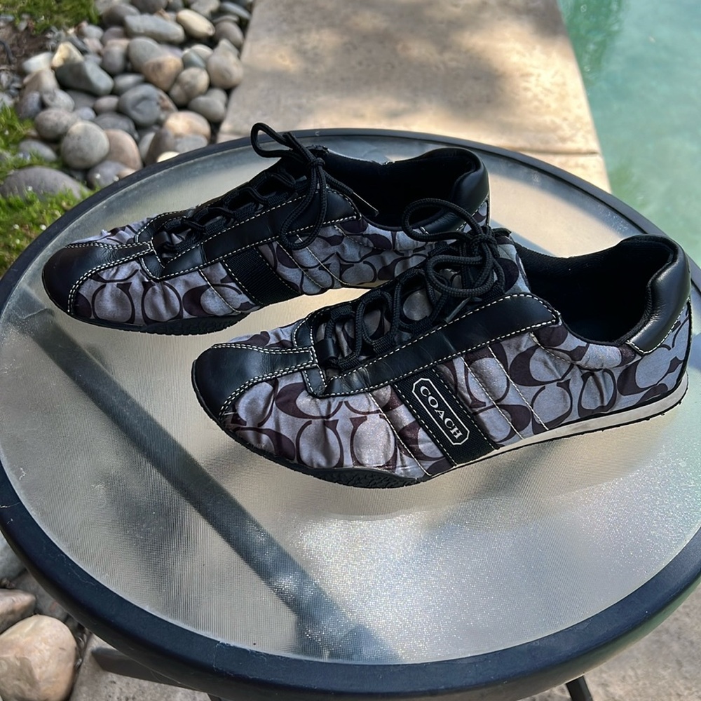Coach Kirby Gray & Black some signature Logo Sateen Lace Up Sneakers